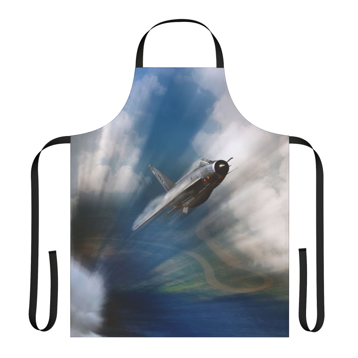 A high-quality apron featuring a lightning bolt design, perfect for aviation enthusiasts and jet pilots.