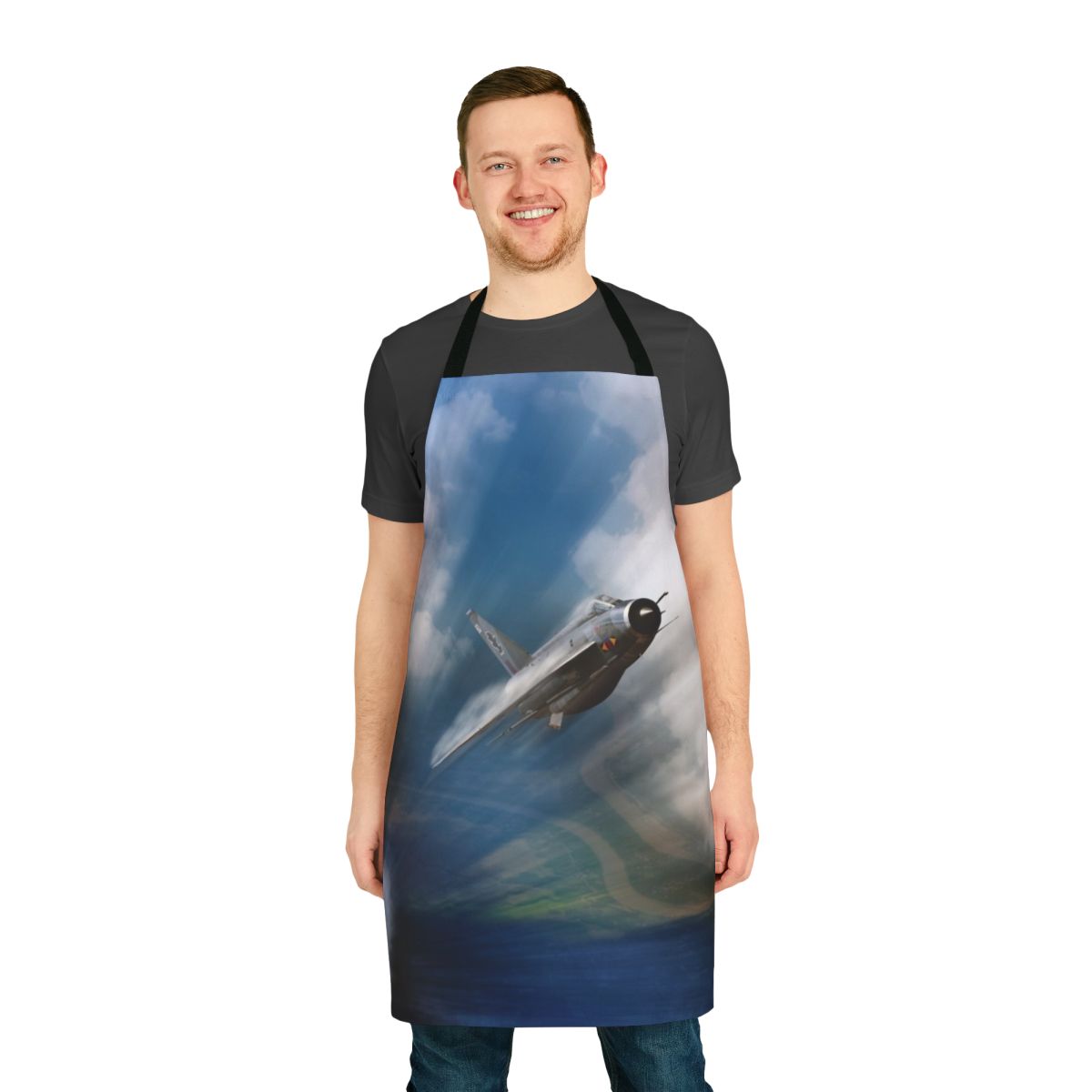 A high-quality apron featuring a lightning bolt design, perfect for aviation enthusiasts and jet pilots.