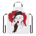 Vintage-inspired apron with a lipstick design, featuring artwork by Alejandro Mogollo