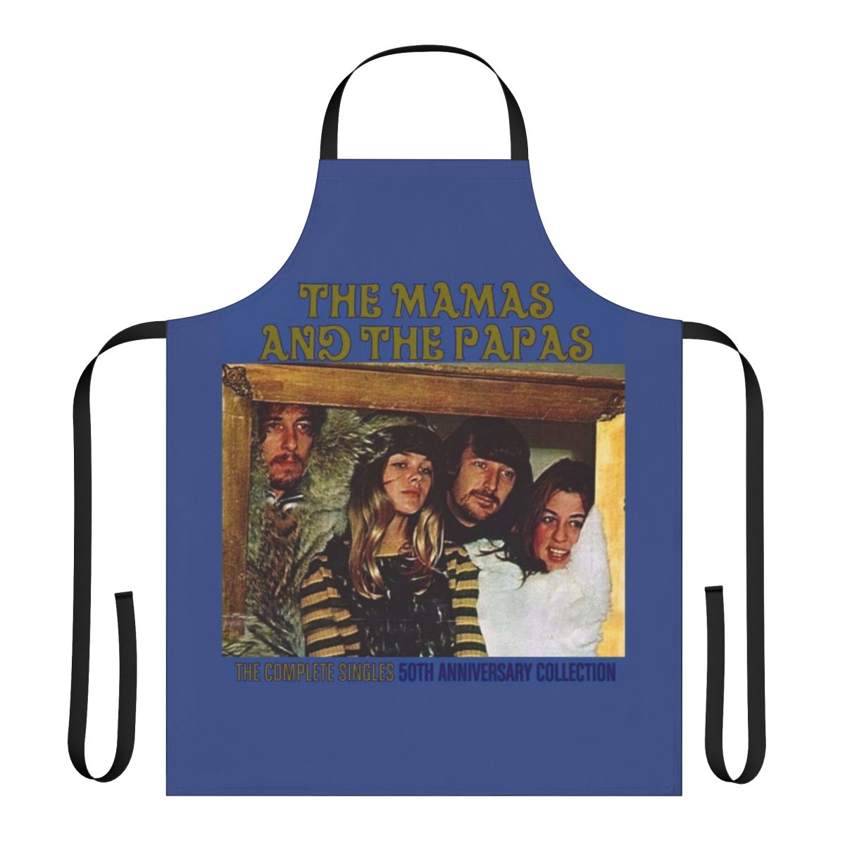 Vintage-style apron featuring the Mamas and the Papas logo and California-inspired design