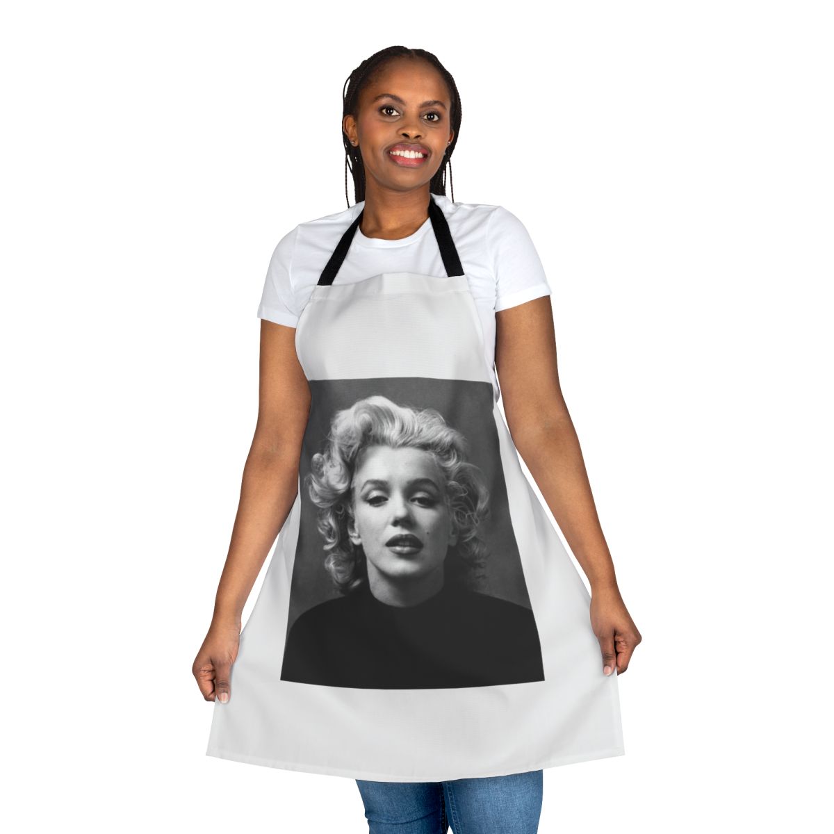 Vintage-inspired apron featuring a classic black and white image of Hollywood icon Marilyn Monroe