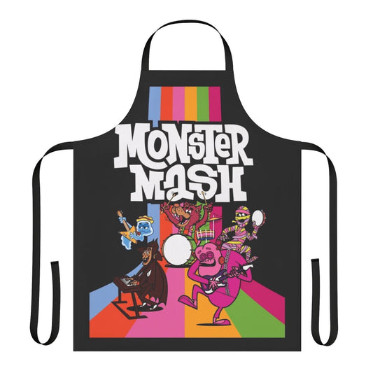 Vintage-style Monster Cereal Apron featuring iconic monster characters like Count Chocula, Frankenberry, and Boo Berry