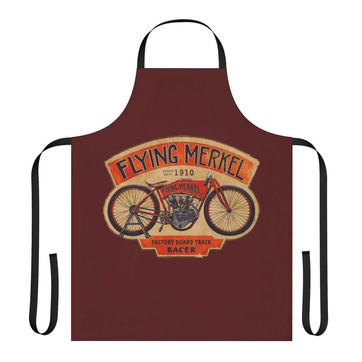 Vintage-style apron featuring the iconic Flying Merkel motorcycle logo