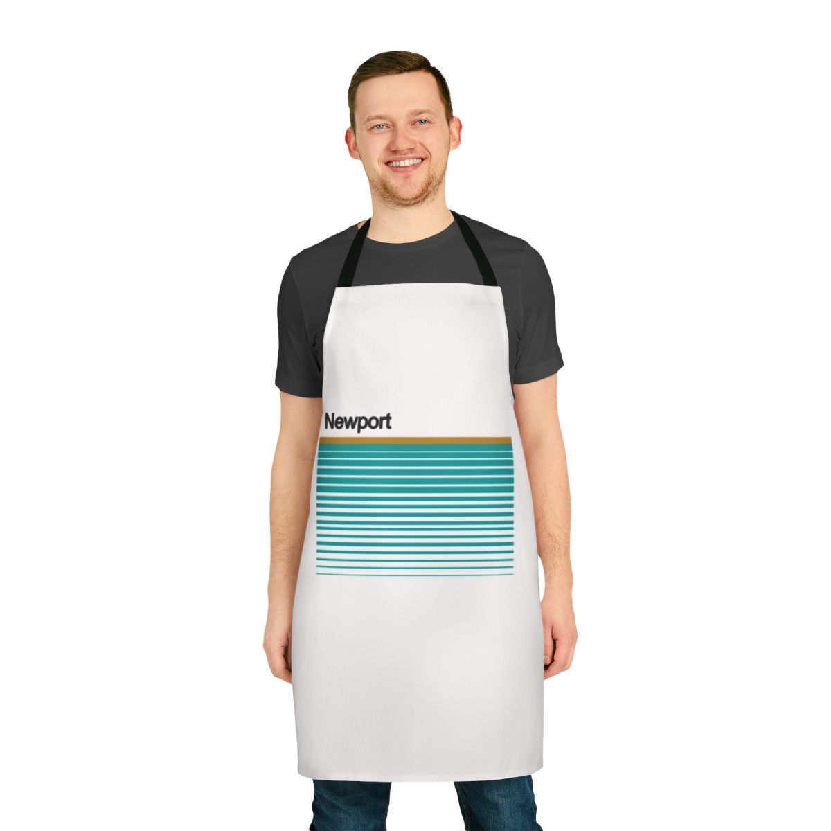 Vintage-inspired apron featuring a Newport cigarette aesthetic design