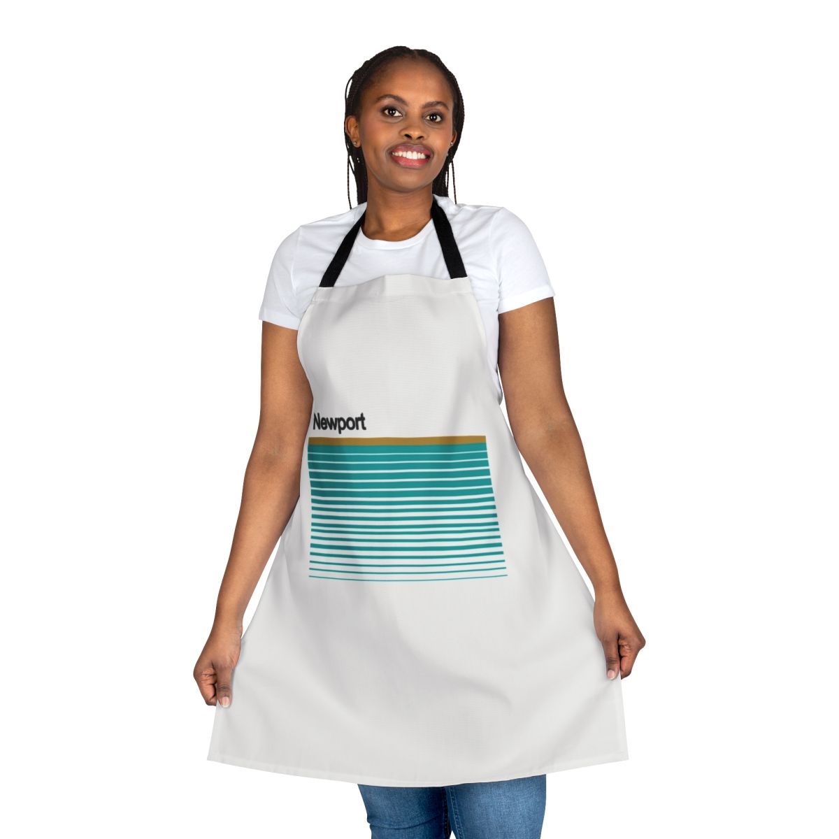 Vintage-inspired apron featuring a Newport cigarette aesthetic design