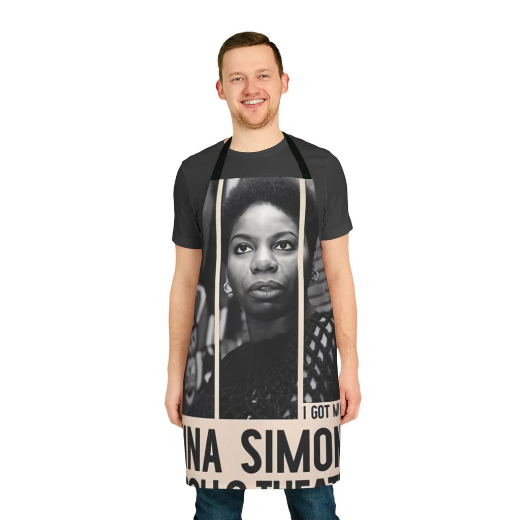 Vintage-style apron featuring a retro-themed Nina Simone jazz concert poster design