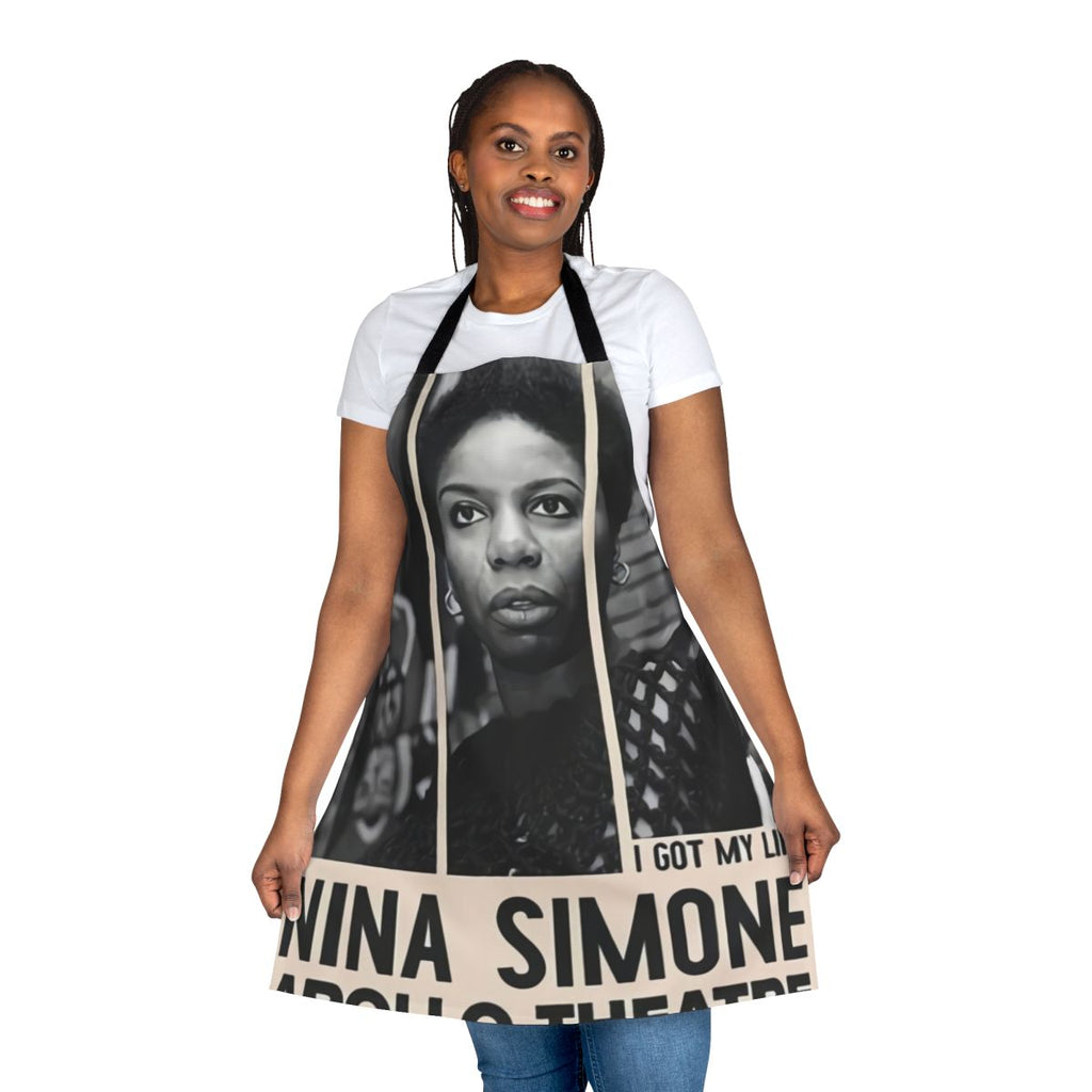 Vintage-style apron featuring a retro-themed Nina Simone jazz concert poster design