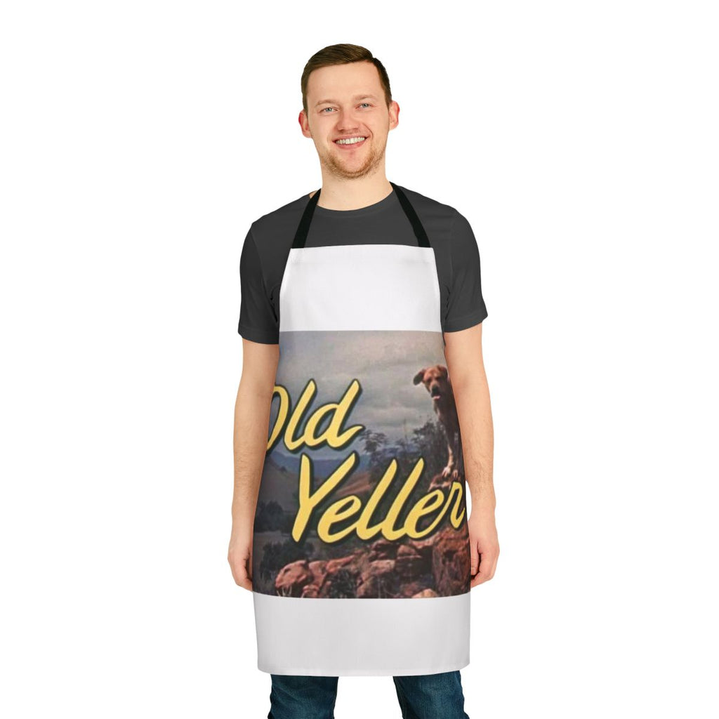 A vintage-style apron featuring the iconic "Old Yeller" dog from the classic movie.
