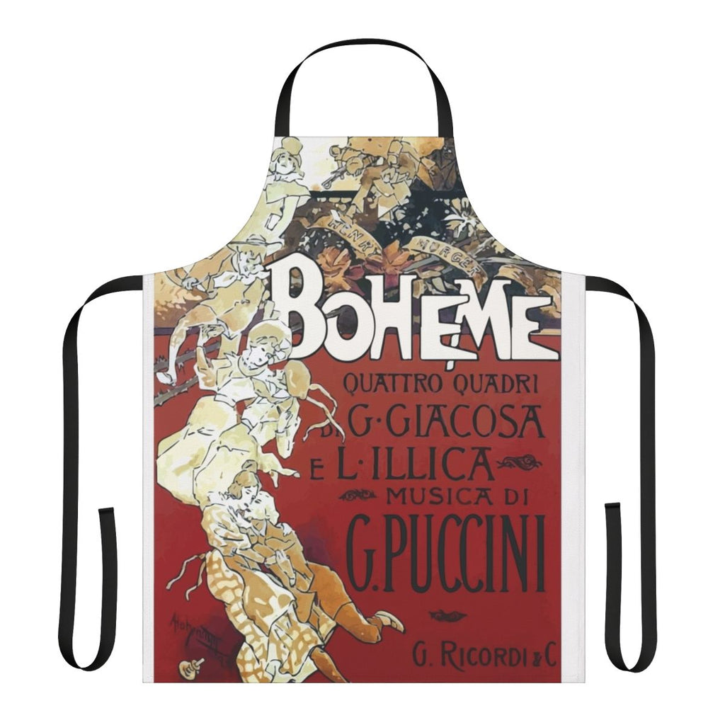 Vintage-inspired apron featuring a classic opera theme from the musical La Boheme