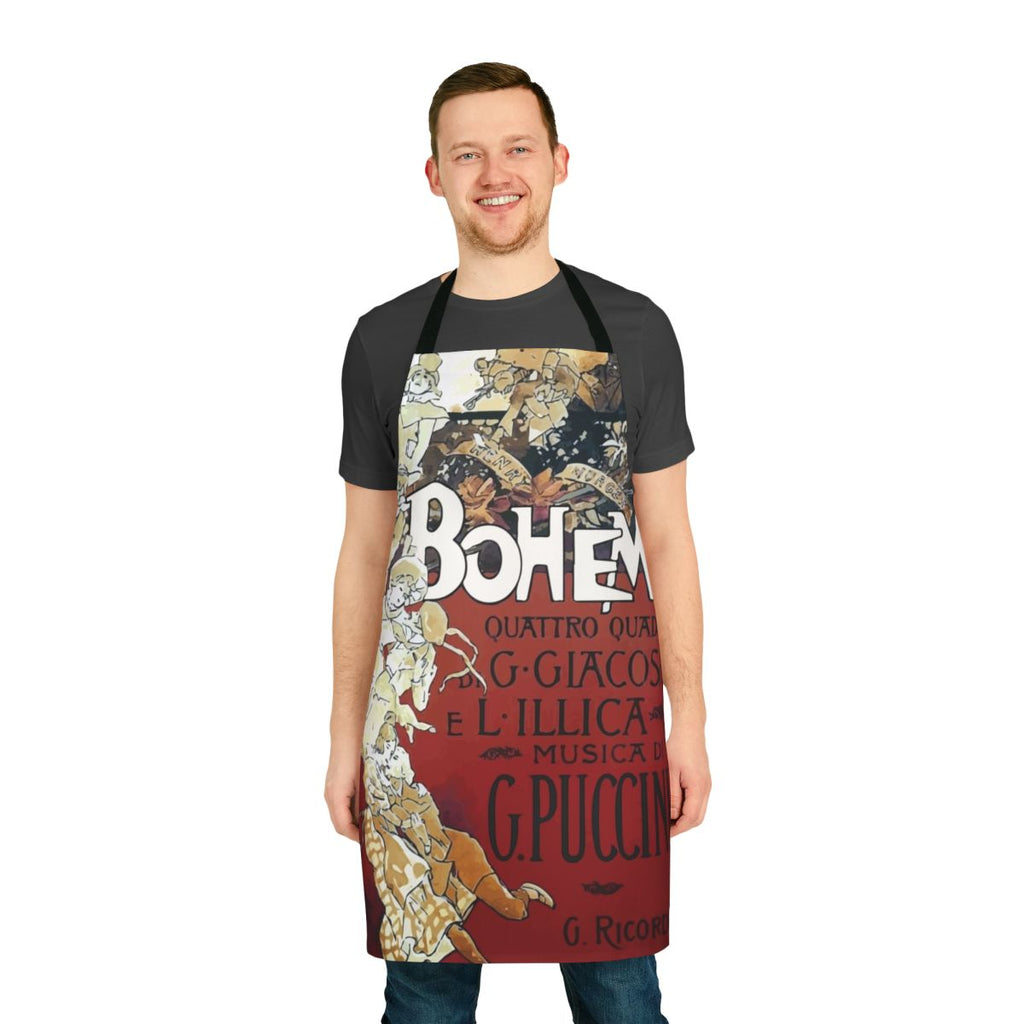 Vintage-inspired apron featuring a classic opera theme from the musical La Boheme