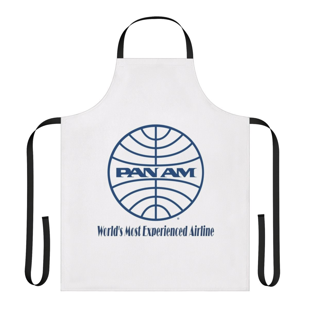 Vintage-inspired Pan Am airline apron featuring the iconic Pan Am logo and "World's Most Experienced Airline" text