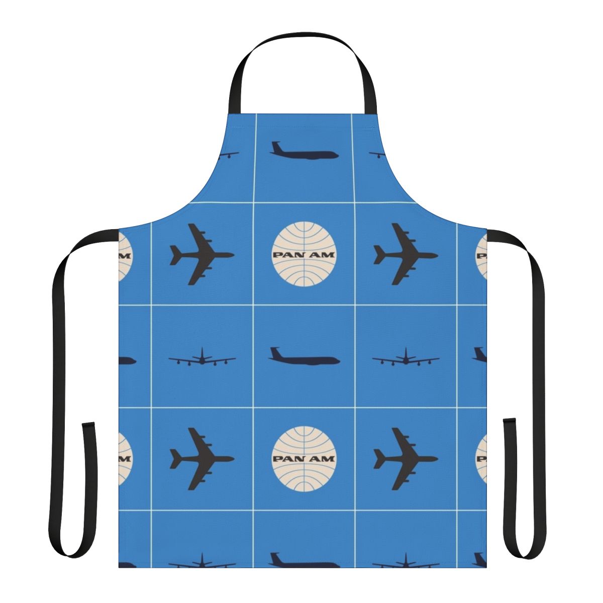 Apron featuring a vintage-inspired square pattern design inspired by the iconic Pan Am airline logo and branding