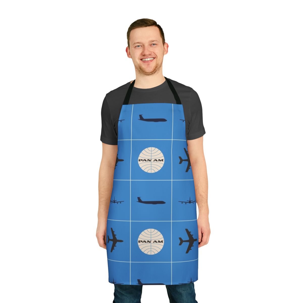 Apron featuring a vintage-inspired square pattern design inspired by the iconic Pan Am airline logo and branding