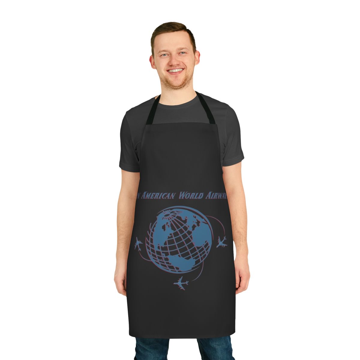 Retro-style apron featuring the iconic Pan Am logo and colors