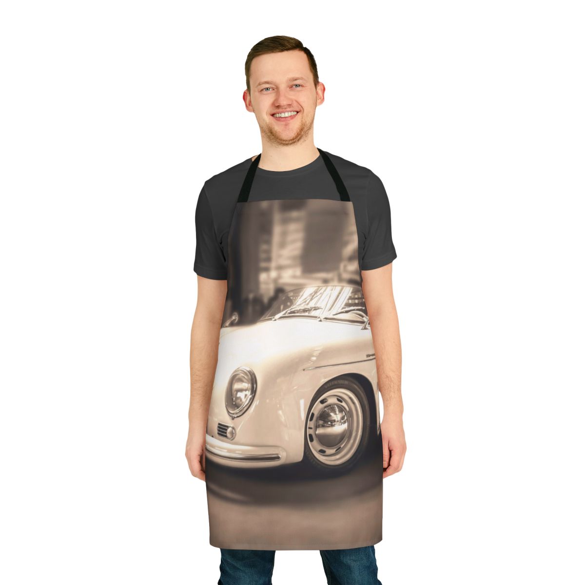 Porsche 356 Sepia Apron - Vintage-inspired automotive apparel for classic car enthusiasts