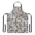 A vintage-style apron featuring punk rock band flyers and graphics