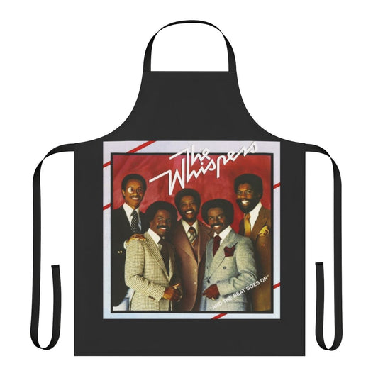 Vintage-inspired apron featuring stylized text and graphics in a retro R&B and funk style