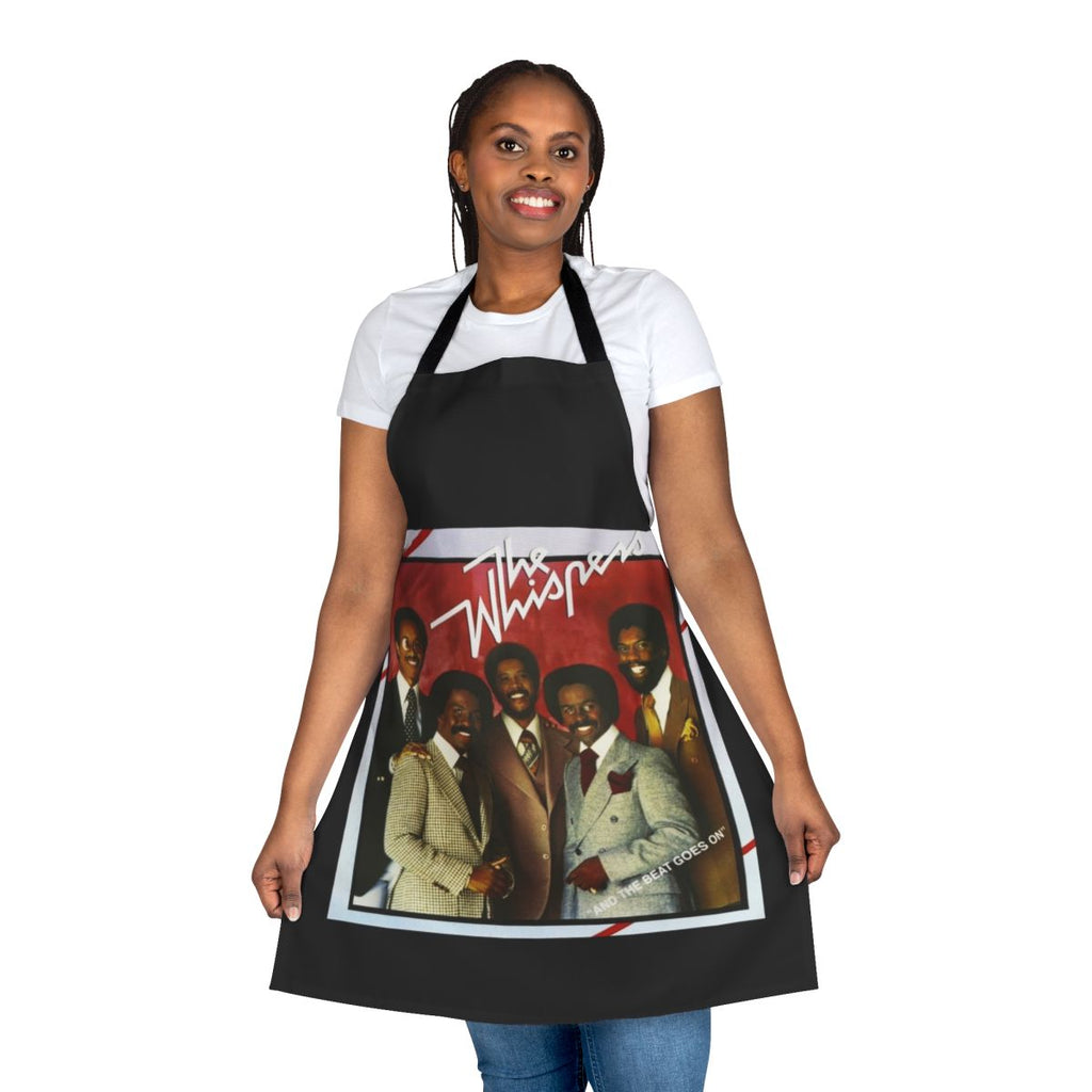 Vintage-inspired apron featuring stylized text and graphics in a retro R&B and funk style