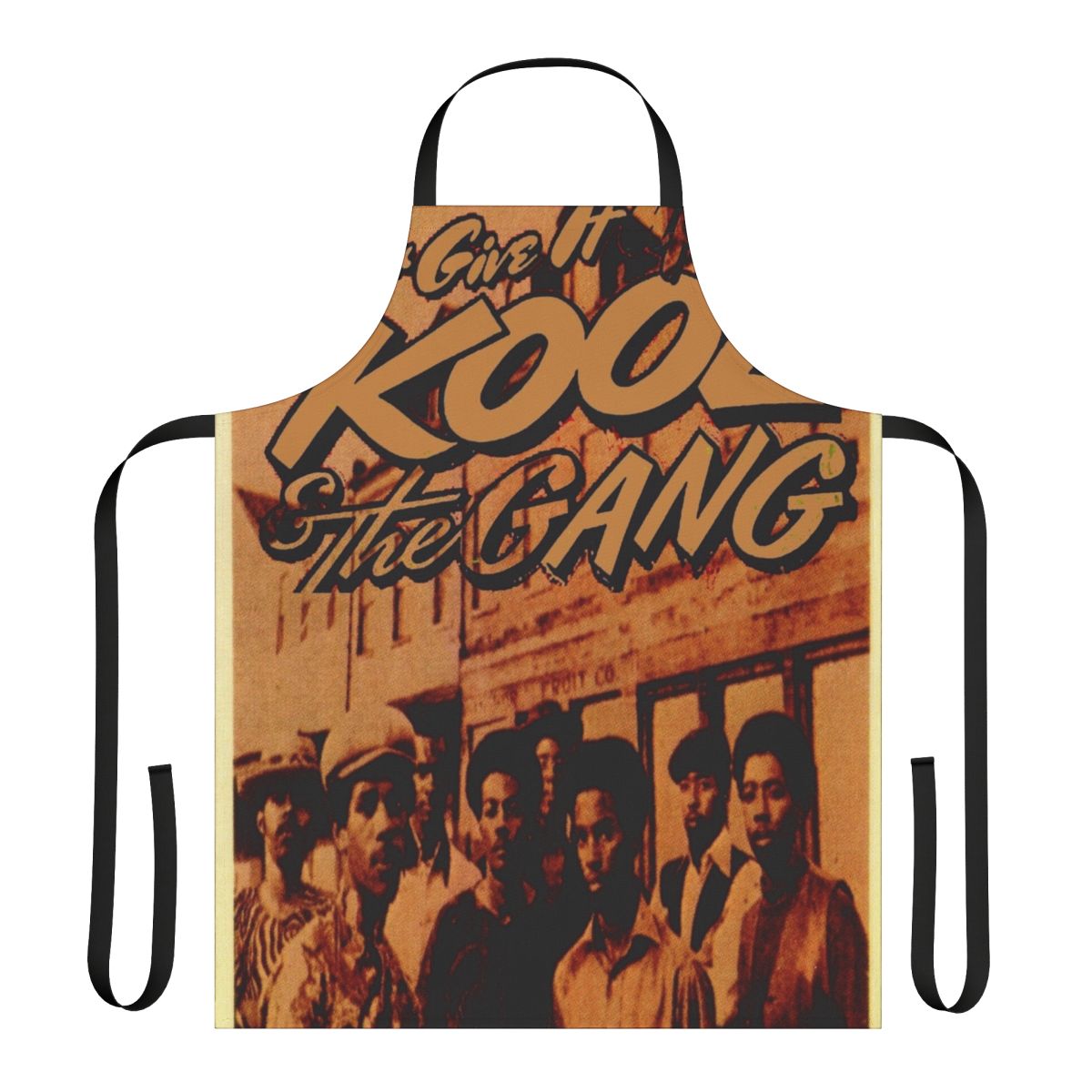 Retro-style apron featuring the Kool Gang band logo