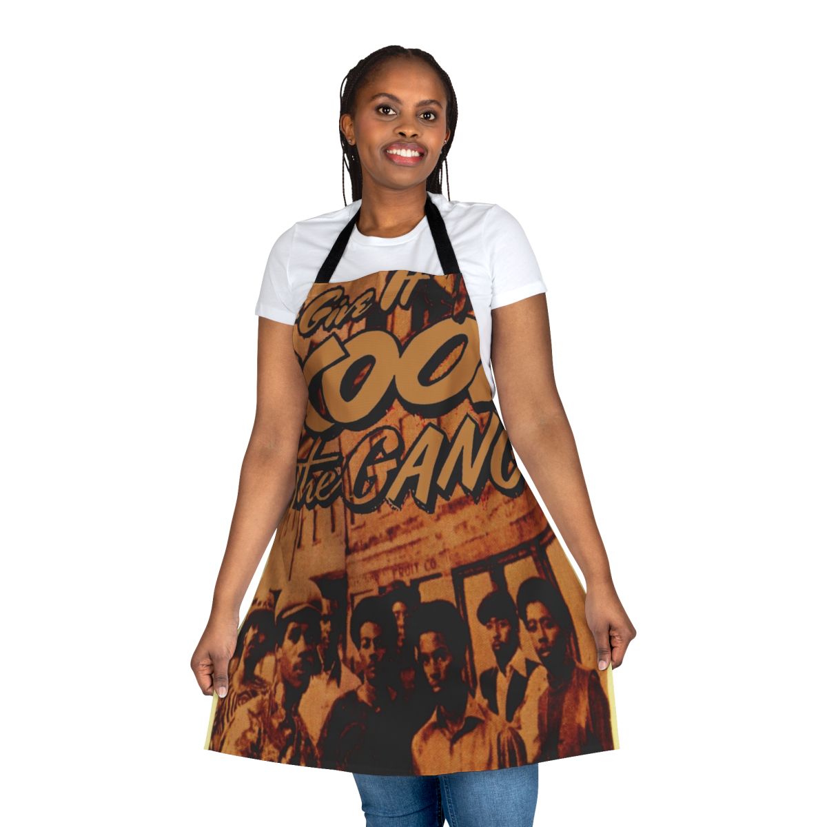 Retro-style apron featuring the Kool Gang band logo