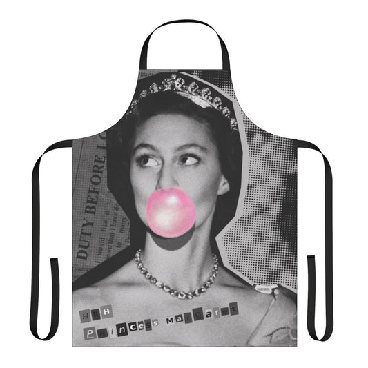 Vintage-style apron featuring a mixed media portrait of Princess Margaret of the British royal family