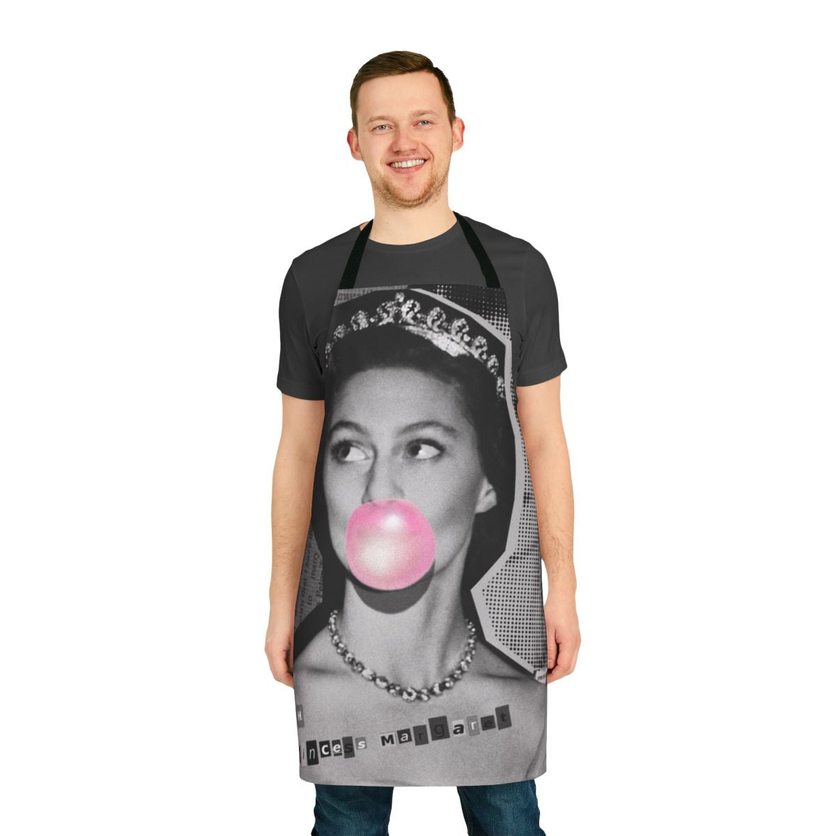 Vintage-style apron featuring a mixed media portrait of Princess Margaret of the British royal family