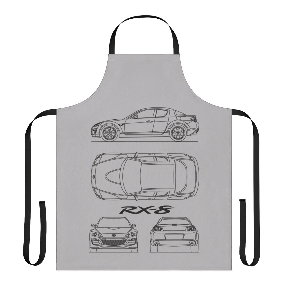 Apron featuring a classic blueprint design of a Mazda RX8 sports car