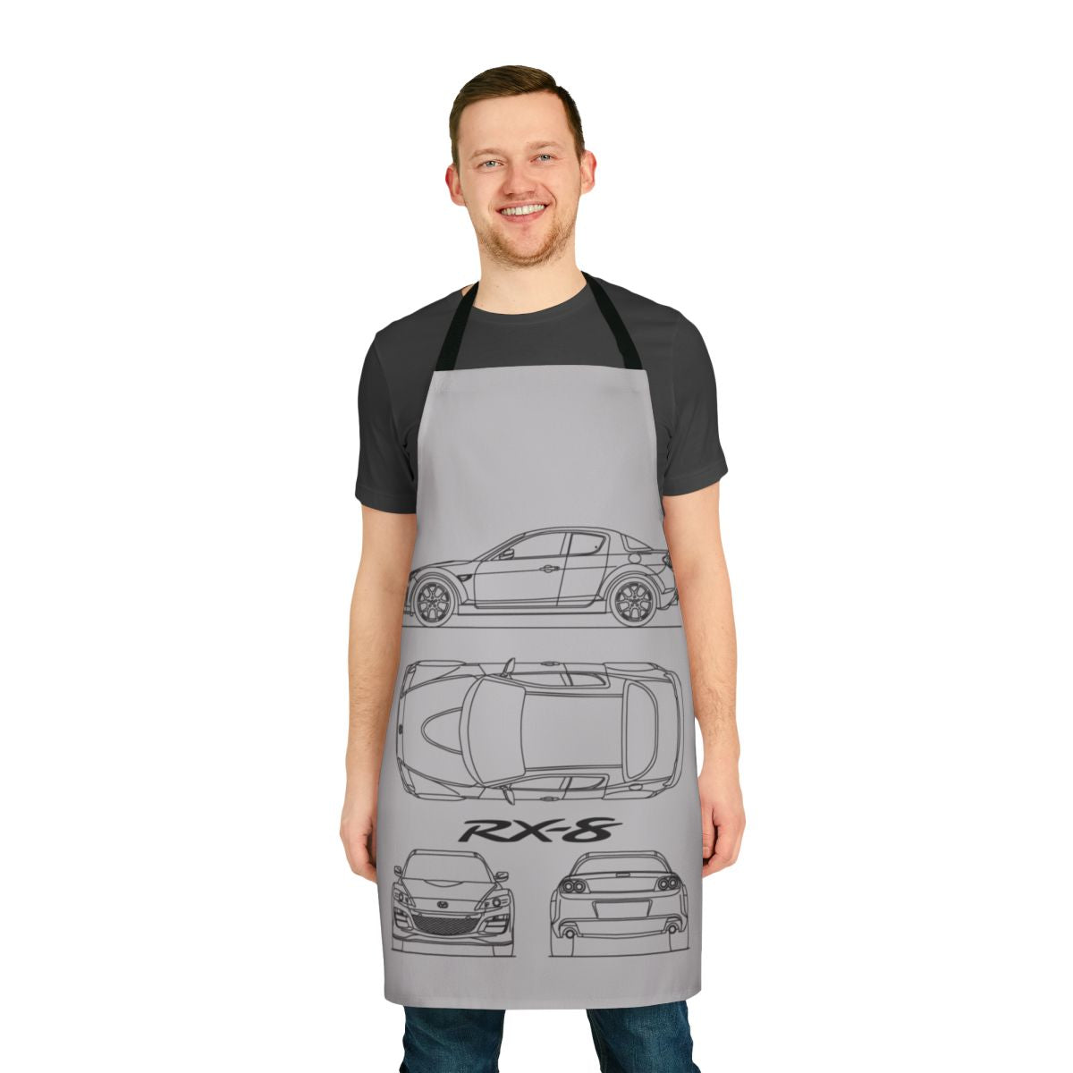 Apron featuring a classic blueprint design of a Mazda RX8 sports car