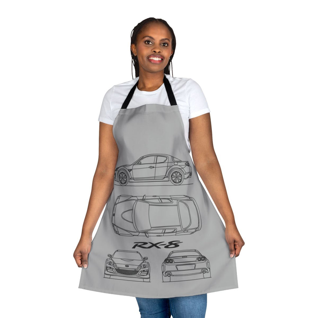 Apron featuring a classic blueprint design of a Mazda RX8 sports car