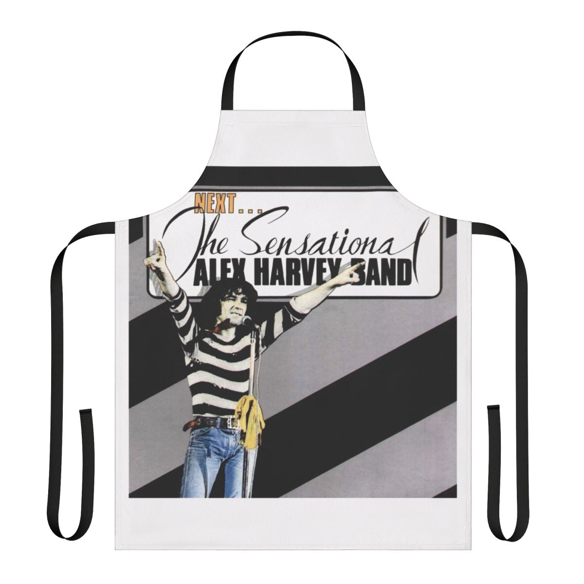 Vintage-inspired apron featuring the logo of the Scottish band, The Alex Harvey Band