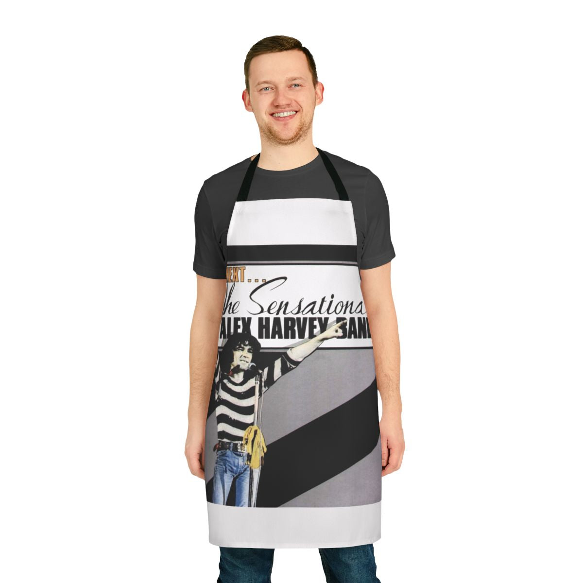Vintage-inspired apron featuring the logo of the Scottish band, The Alex Harvey Band