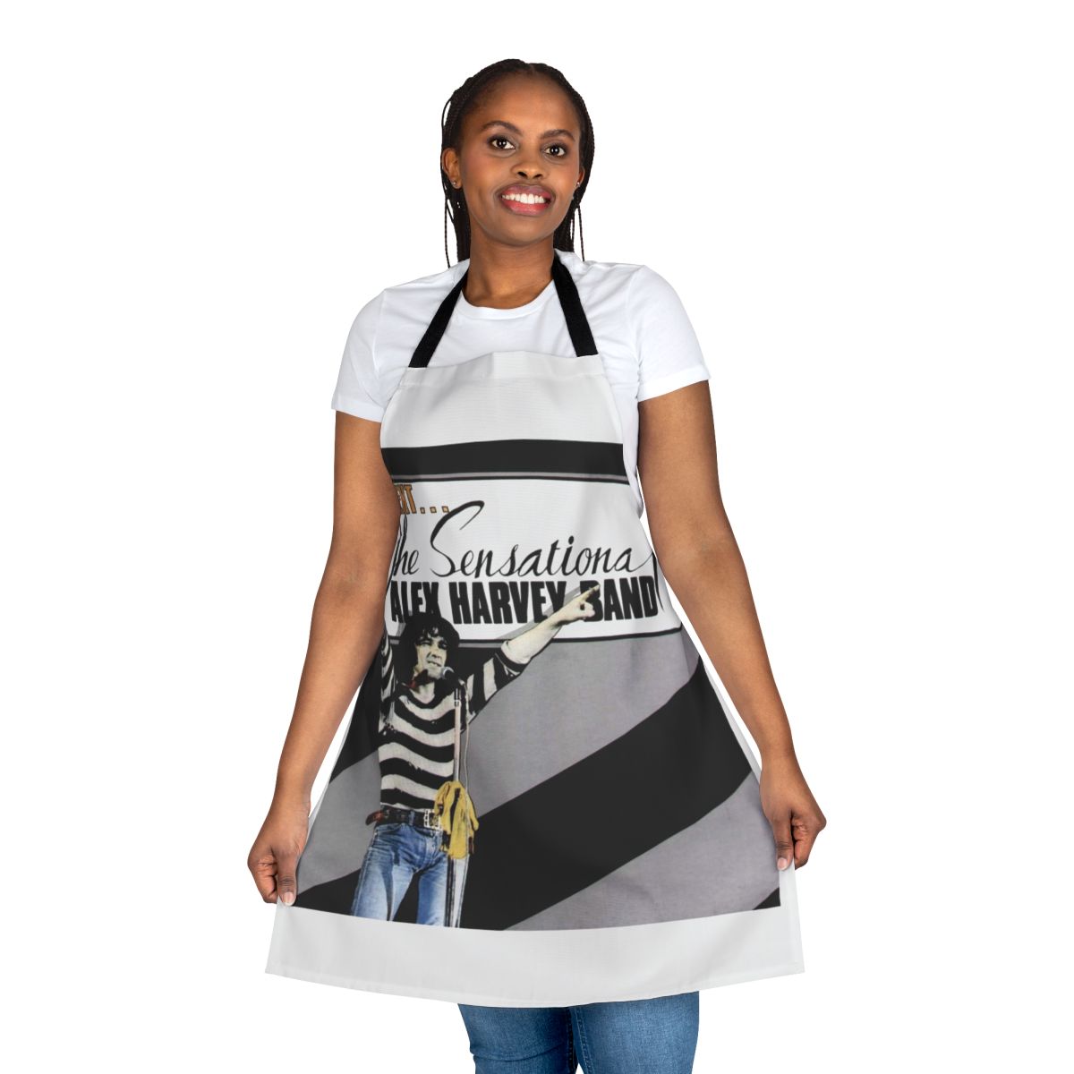 Vintage-inspired apron featuring the logo of the Scottish band, The Alex Harvey Band