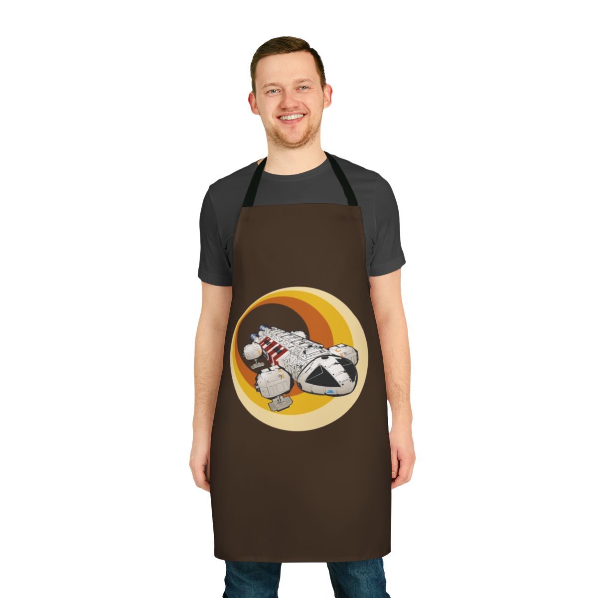 Retro-style apron featuring the iconic Eagle spacecraft from the sci-fi TV series Space 1999