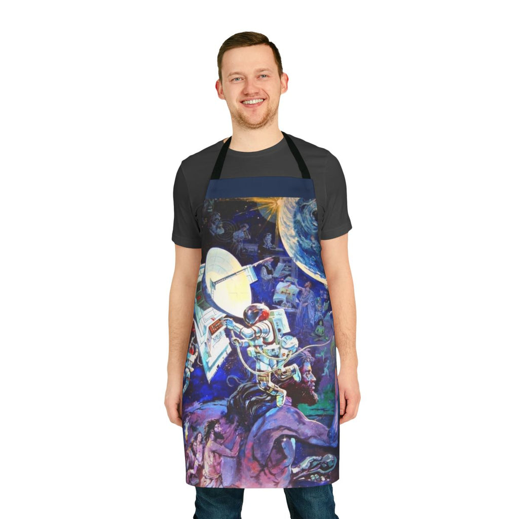 Vintage-themed apron featuring the iconic Spaceship Earth mural from Epcot at Walt Disney World.