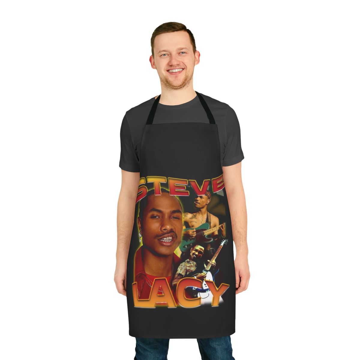 Vintage-style apron featuring a bootleg design inspired by indie artist Steve Lacy's music