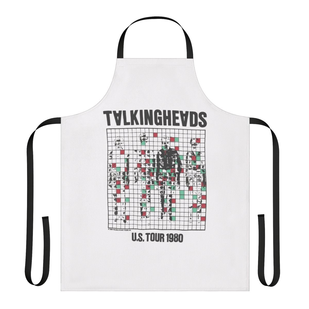 Talking Heads inspired vintage-style apron featuring the band's iconic imagery and song titles