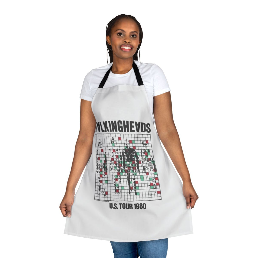Talking Heads inspired vintage-style apron featuring the band's iconic imagery and song titles