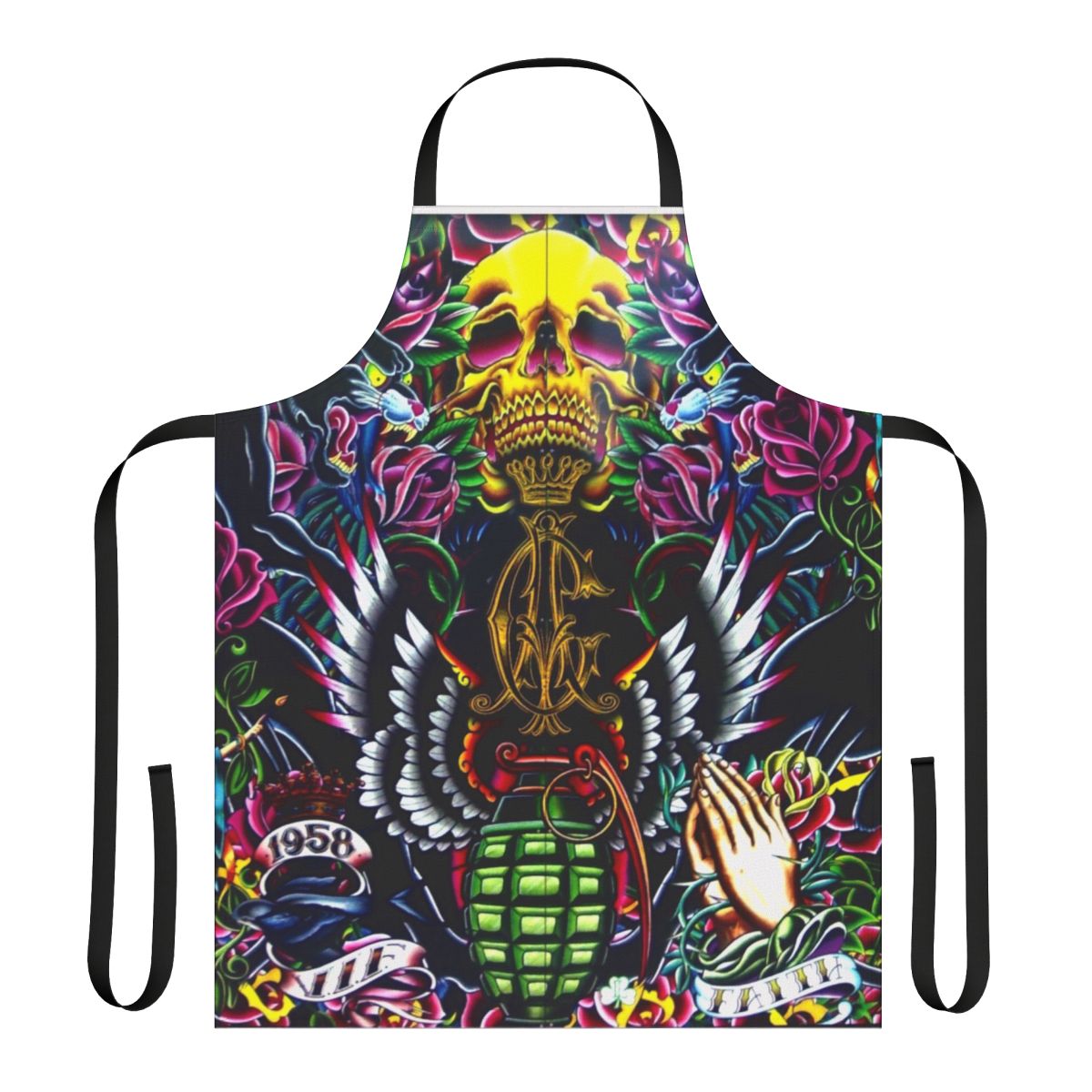 Vintage-inspired tattoo-style apron featuring a Melbourne-themed design