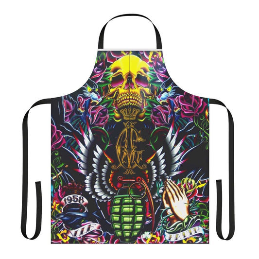 Vintage-inspired tattoo-style apron featuring a Melbourne-themed design