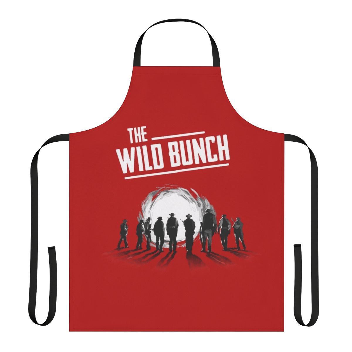Vintage-style apron featuring characters and scenes from the classic 1969 Western film "The Wild Bunch"