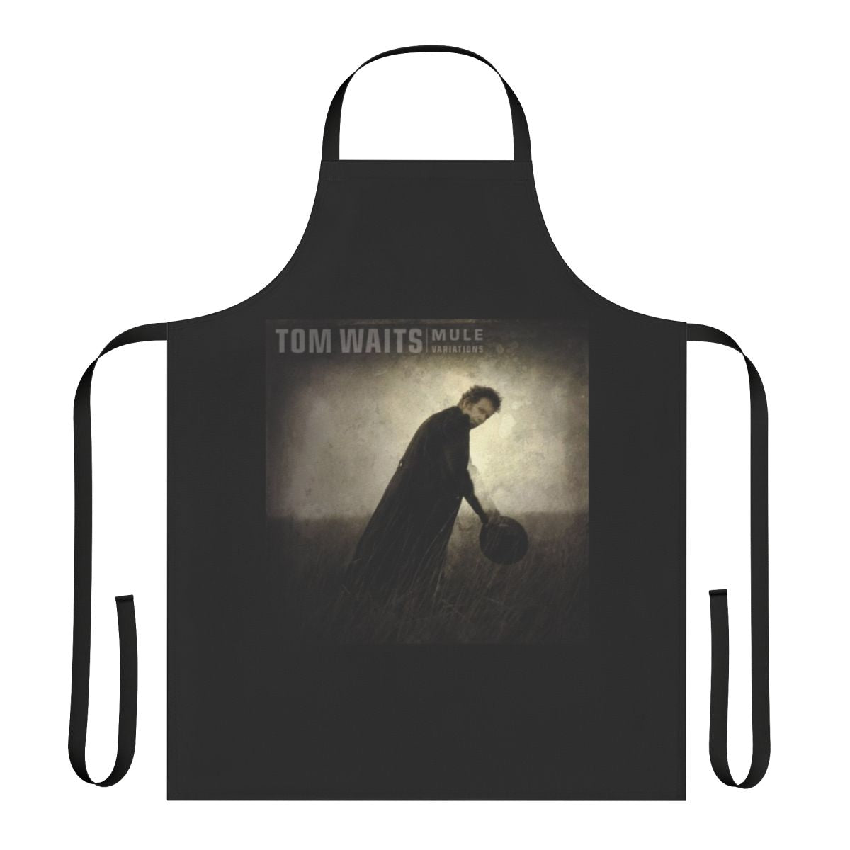 Vintage-style apron featuring a collage design inspired by Tom Waits' album 'Mule Variations'