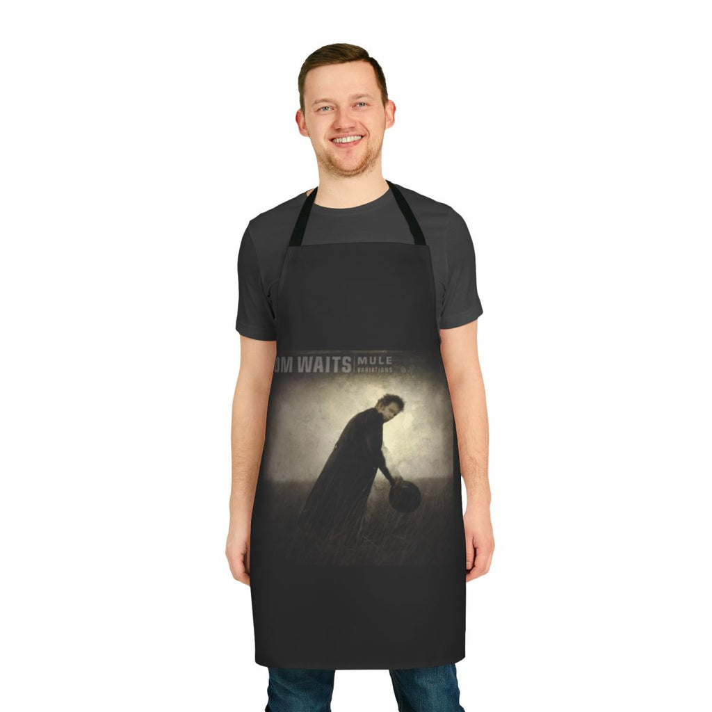 Vintage-style apron featuring a collage design inspired by Tom Waits' album 'Mule Variations'