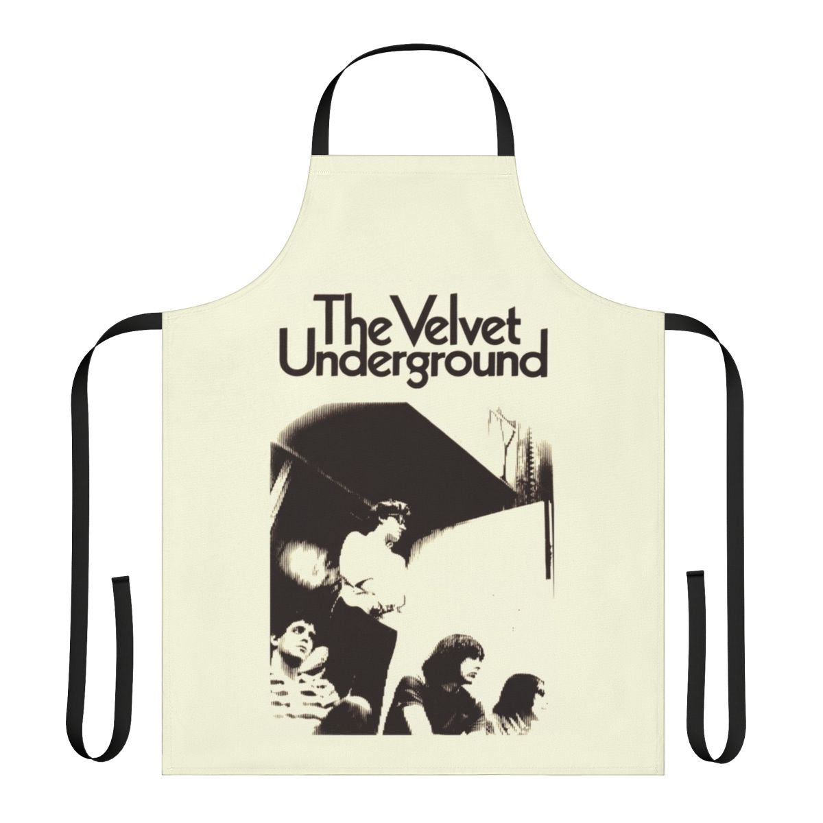 Vintage-inspired velvet apron with retro punk rock design
