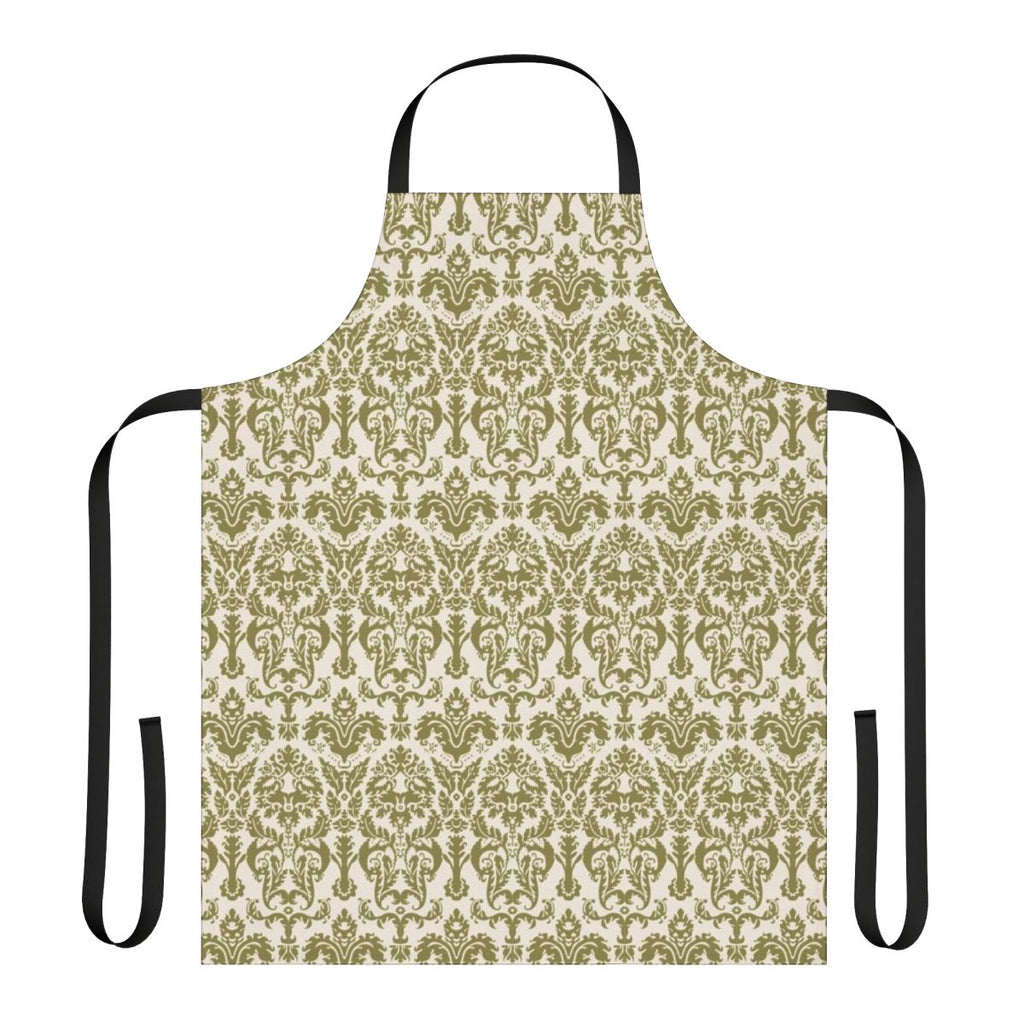 Apron featuring a vintage-style damask print inspired by the iconic curtains from the musical "The Sound of Music"