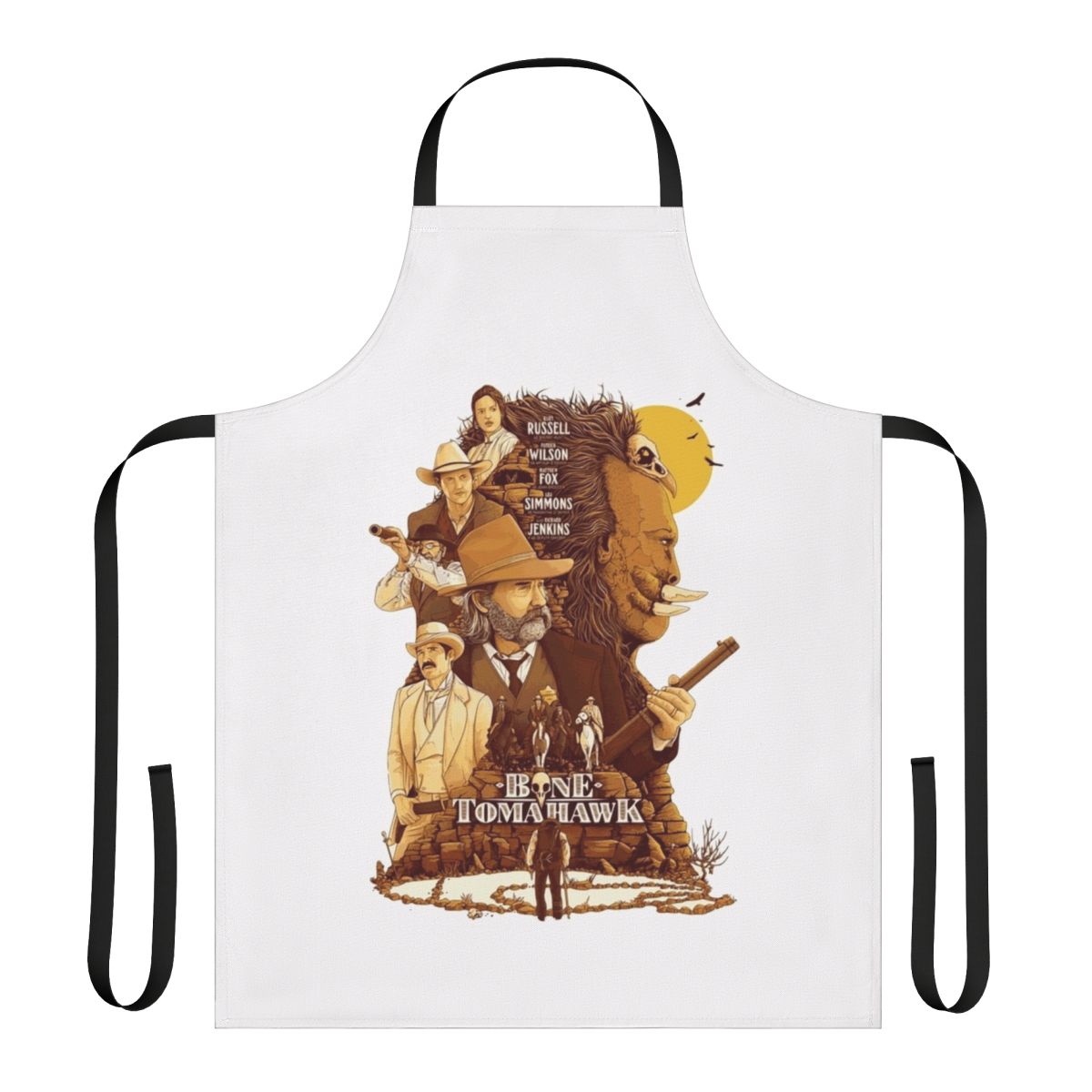 Vintage-style apron featuring artwork from the movie Bone Tomahawk