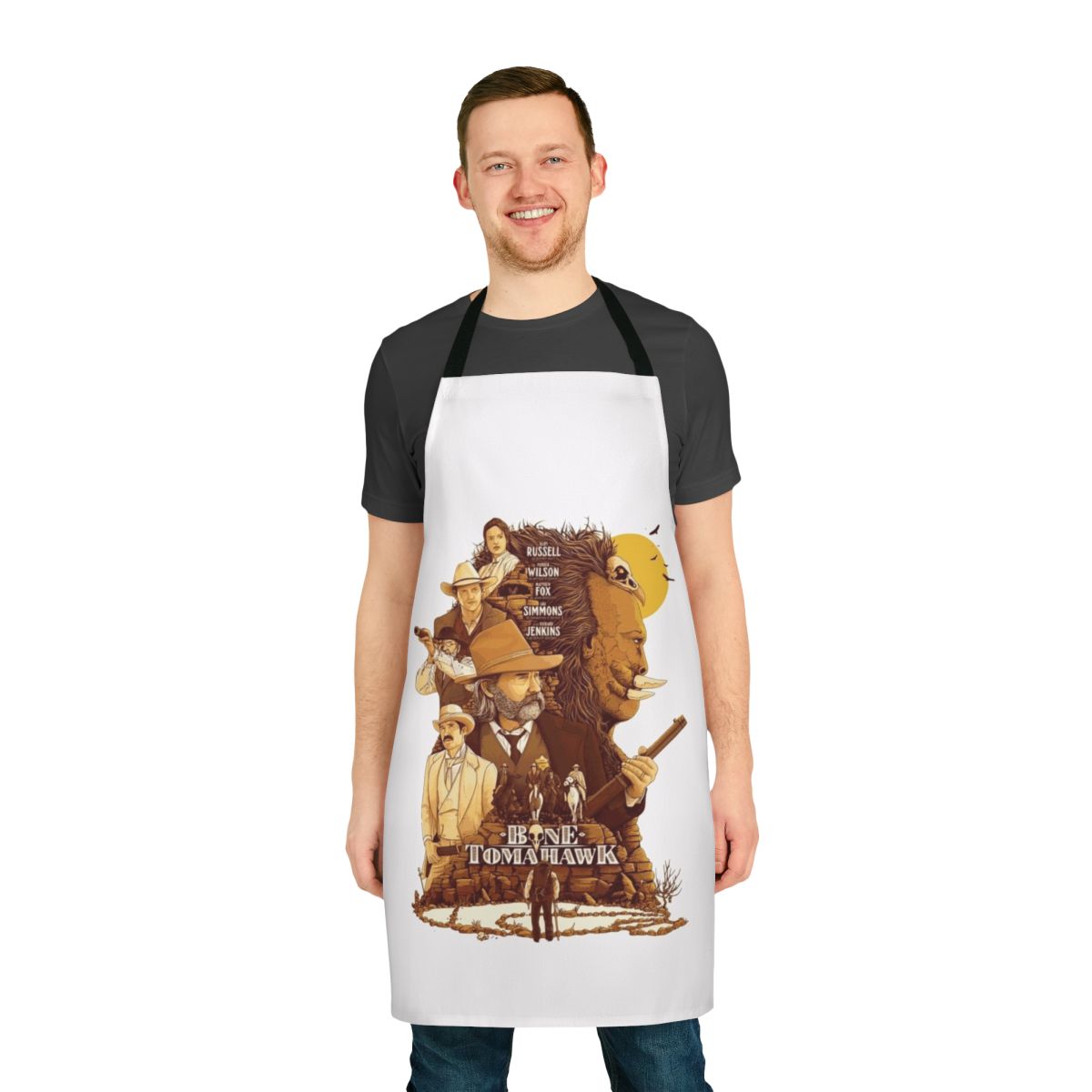 Vintage-style apron featuring artwork from the movie Bone Tomahawk