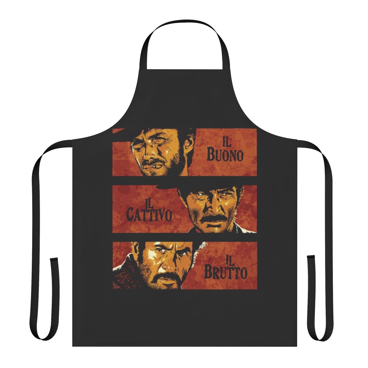 Vintage-inspired western themed apron with "The Good, The Bad, and The Ugly" design