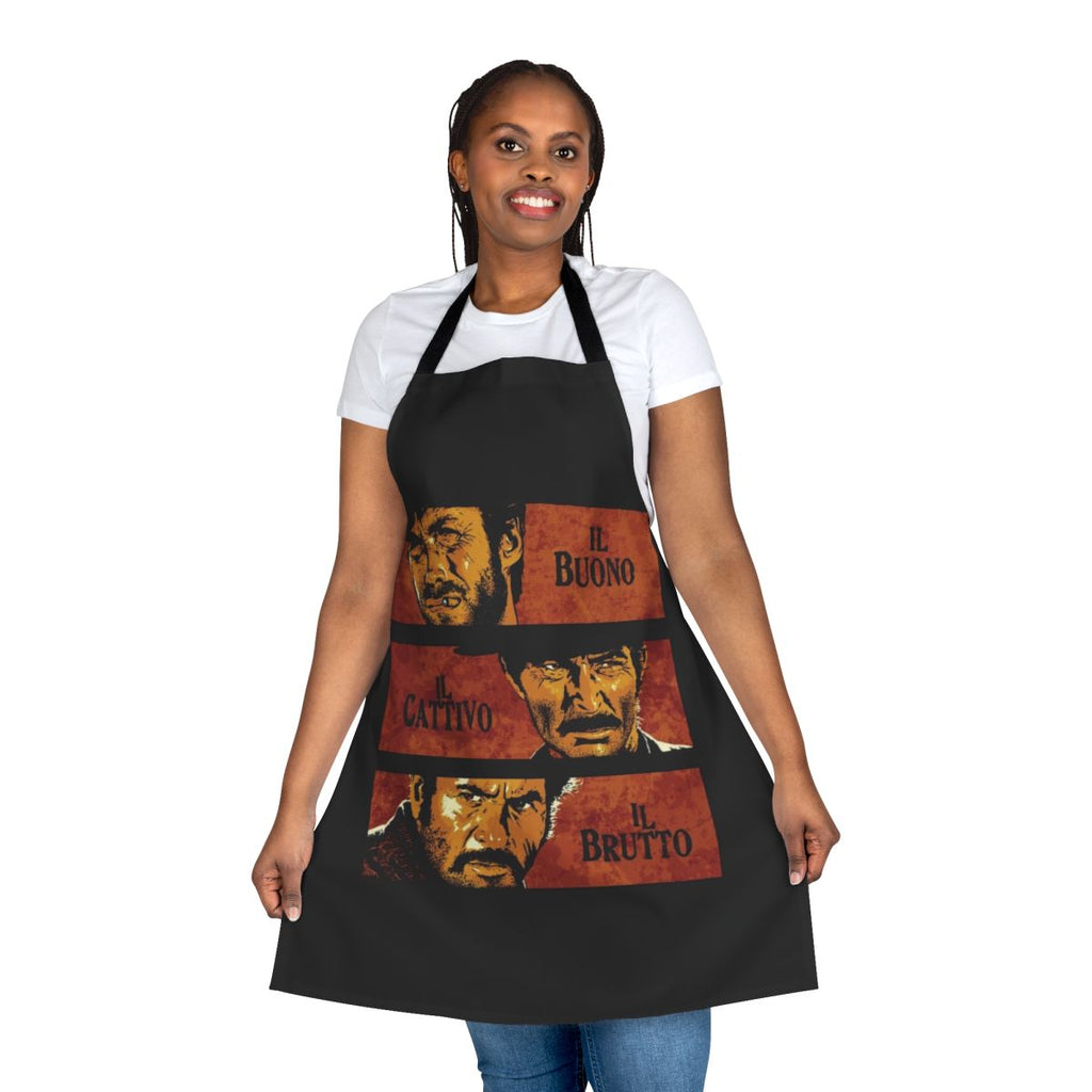 Vintage-inspired western themed apron with "The Good, The Bad, and The Ugly" design