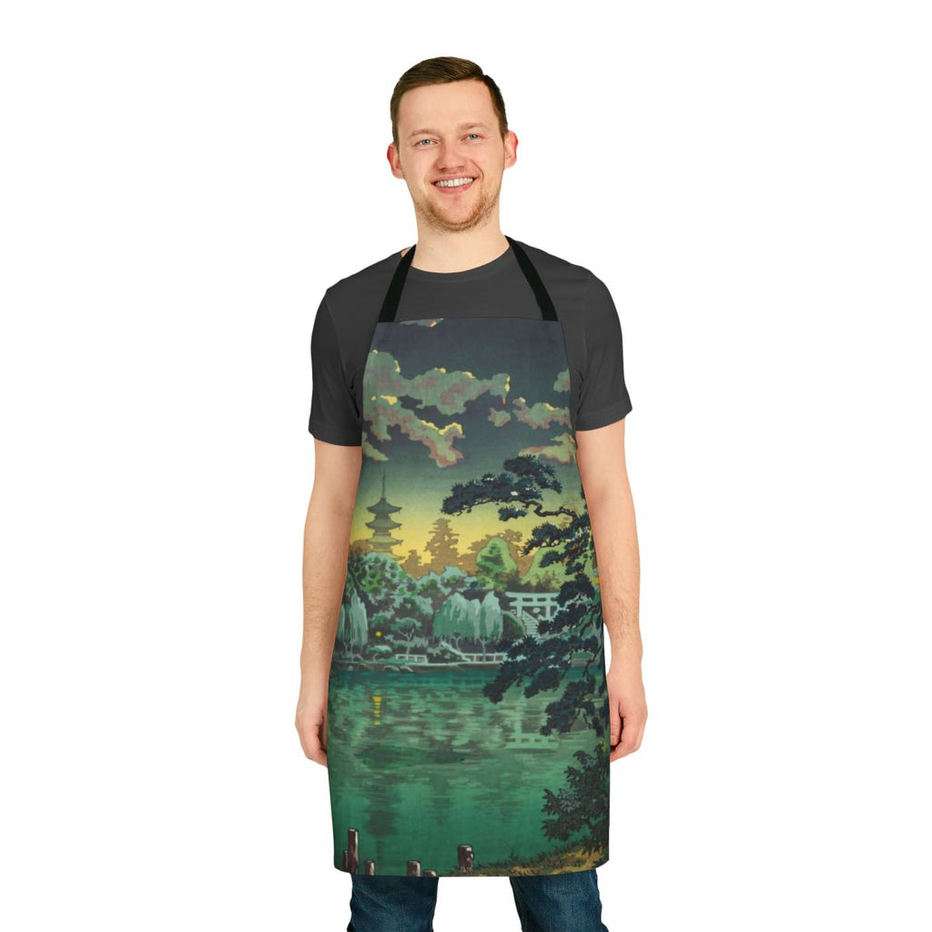 Vintage Japanese Ukiyo-e inspired apron featuring Tsuchiya Koitsu's "Ueno Shinobazu Pond" artwork