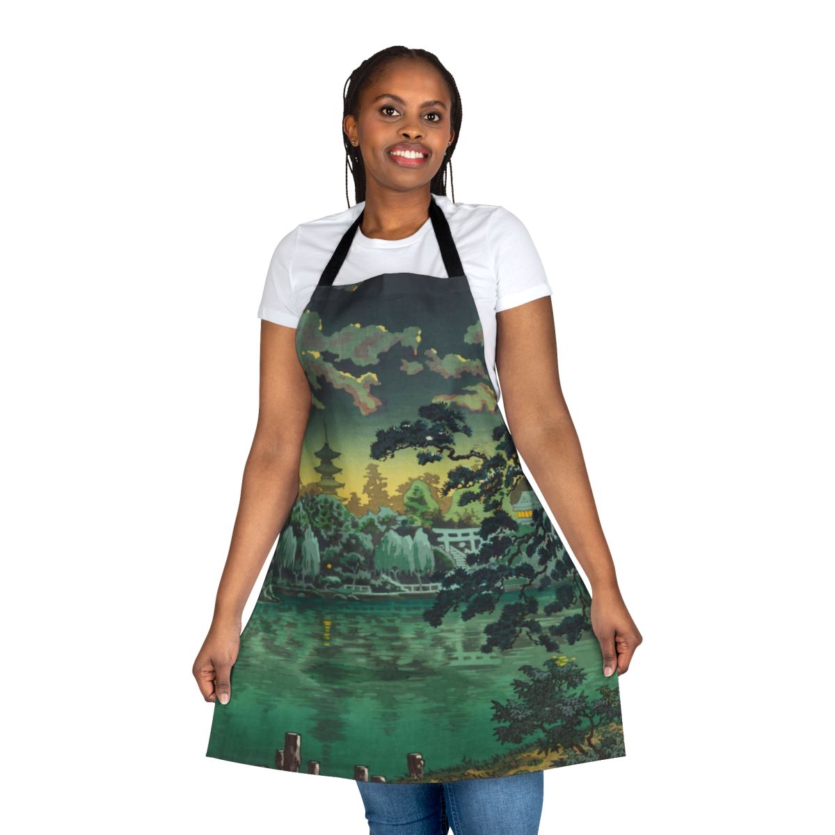 Vintage Japanese Ukiyo-e inspired apron featuring Tsuchiya Koitsu's "Ueno Shinobazu Pond" artwork